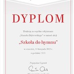 Dyplom z akcji Szkoła do hymnu